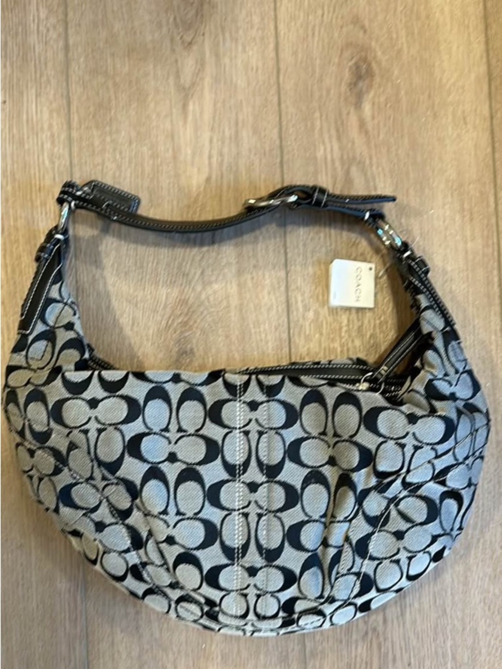 Coach Black and Gray Signature Canvas Hobo Bag